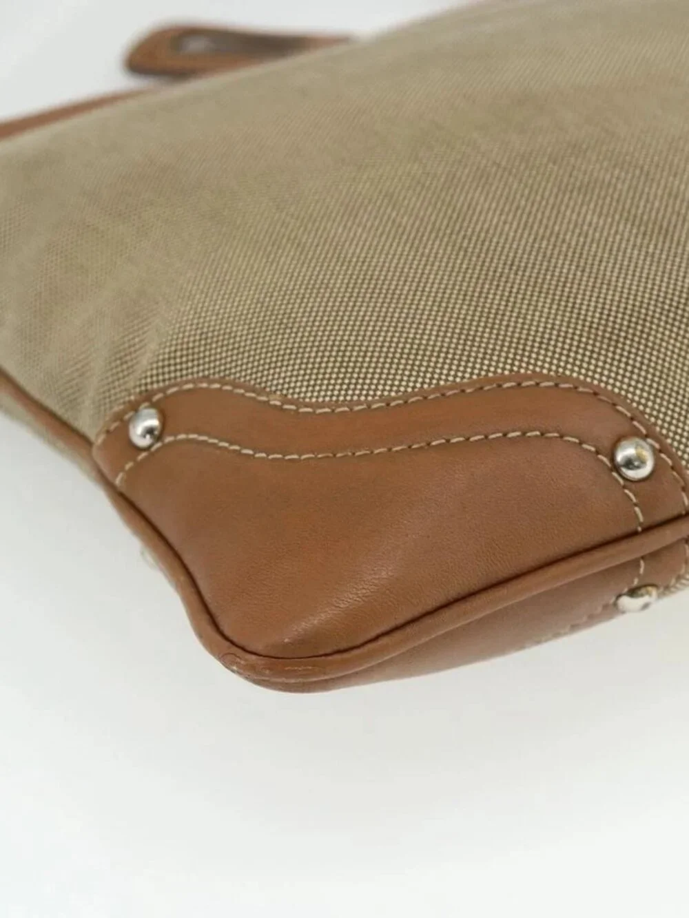 PRADA Shoulder Bag Canvas Beige Silver Auth ka3997
